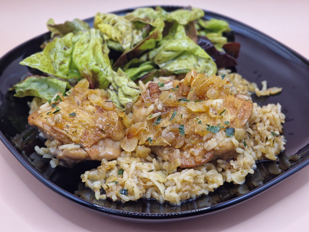 Huhn mit Reis und&nbsp;Butterzwiebeln